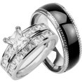 thumbnail image 1 of His and Hers Wedding Rings Set Sterling Silver Black Wedding Band for Him Her 14/10, 1 of 6