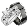 thumbnail image 1 of LaRaso & Co. His and Hers 1ct CZ Engagement & Wedding Ring Set, Sterling Silver & Titanium, 1 of 6