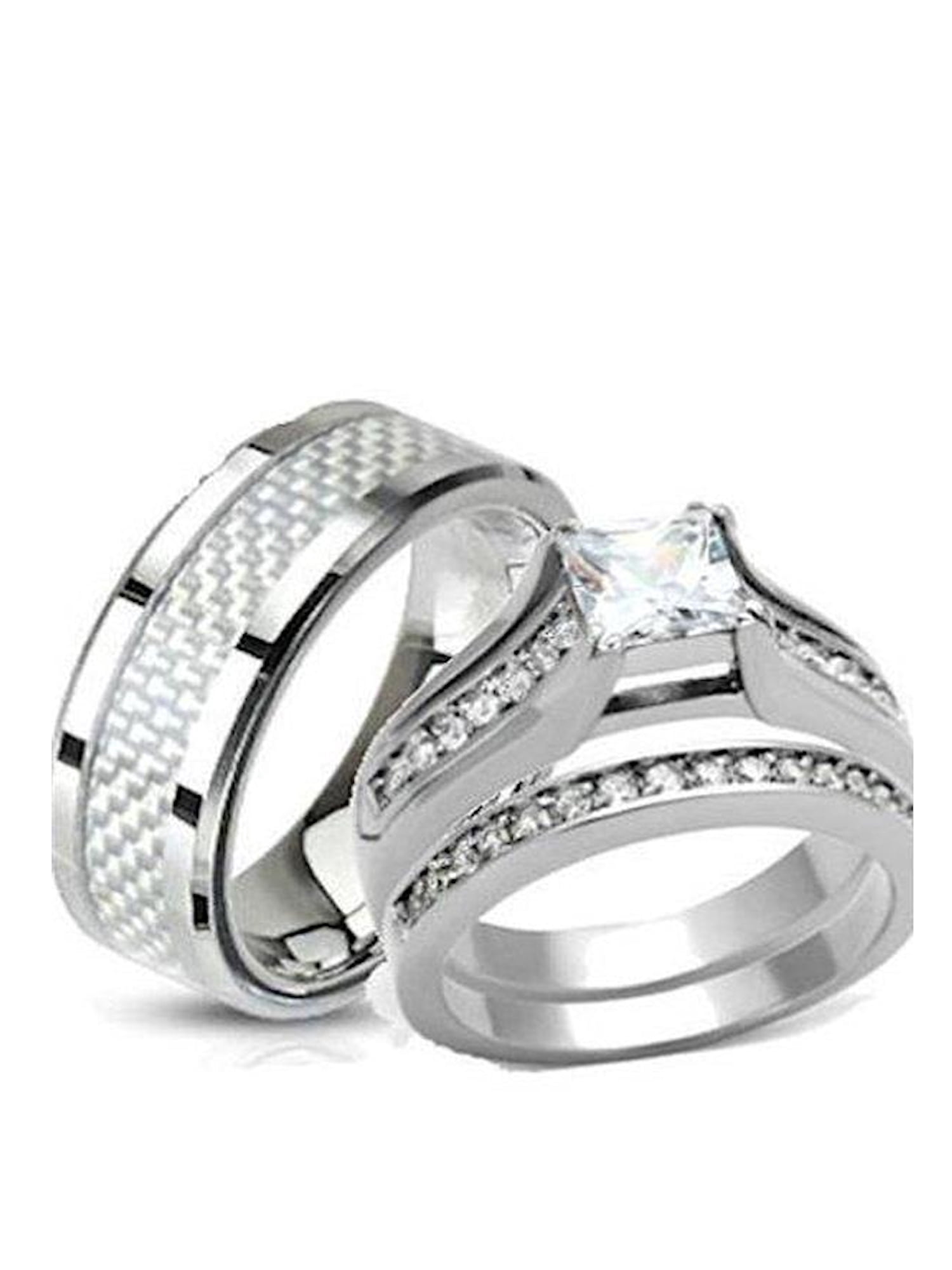 His and Hers Wedding Rings Stainless Steel Princess Cut CZ Wedding Ring His and Hers Wedding Rings Stainless Steel Princess Cut CZ Wedding Ring