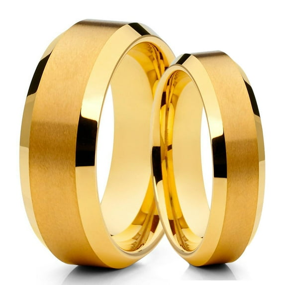 His and Hers Yellow Gold Tungsten Ring - 6mm & 8mm - Yellow Gold Tungsten Ring - Wedding Band