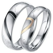 ARCO IRIS JEWELRY His or Her Real Love Promise Ring, Couple's Matching Heart Wedding Band in Stainless Steel, for Men or Women, Comfort Fit