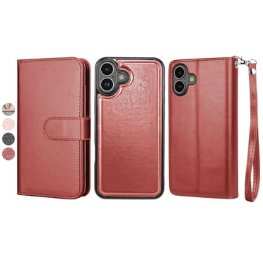 Hisdou For Apple iPhone 16 Plus Wallet,[9 Card Slots][PU Leather] Detachable Magnetic Wallet Shockproof Phone Case With Credit Card Holder Lanyard Stand Flip For iPhone 16 Plus 6.7"-Red