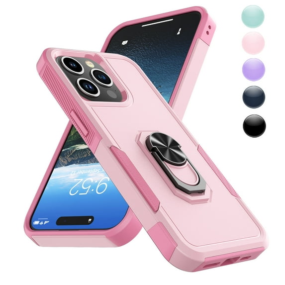 Hisdou Case for iPhone 15 Pro with Ring Stand, 360° Rotatable Ring Holder Magnetic Kickstand, Heavy Duty Shockproof Cover Women Men Luxury Protective Phone Case for iPhone 15 Pro 6.1", Pink