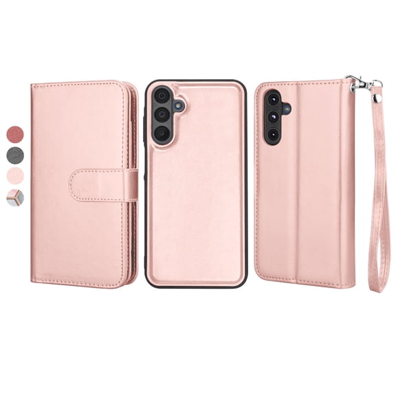 Hisdou Cover For Samsung Galaxy A15 5G Wallet,[9 Card Slots]PU Leather ID Credit Cash Holder Phone Case Detachable Magnetic Flip Folio Cover With Lanyard Stand For Galaxy 15 5G SM-A156B 6.5" Pink