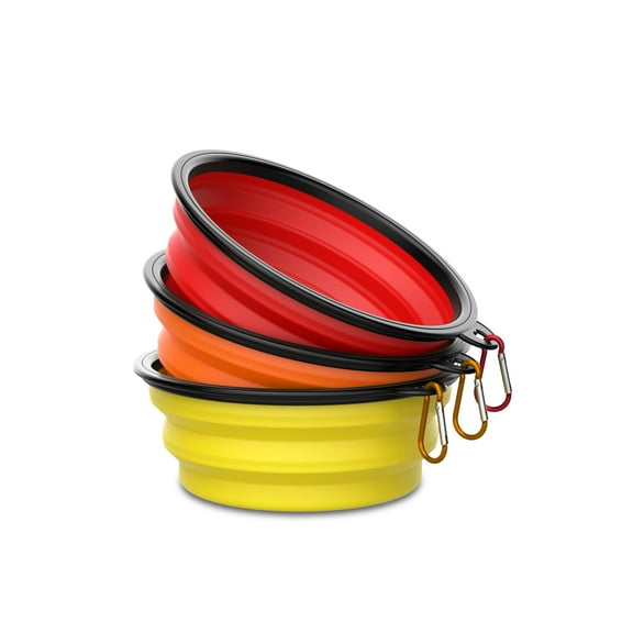 Hisdou Folding Bowl set,[3 Pack] Large Collapsible Dog Bowls For Travel Portable Pet Food Water Bowl,Dog And Cat Bowl Bulk | 1000ML| Red+Orange+Yellow