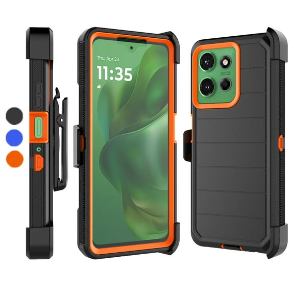 Hisdou For Motorola Moto G Power 5G 2025 Holster Case,[3 in 1] Heavy Duty Case With Built in Screen Protector Belt Clip Shockproof Kickstand Shell Cover For Moto G Power 5G 2025 6.8"| Orange
