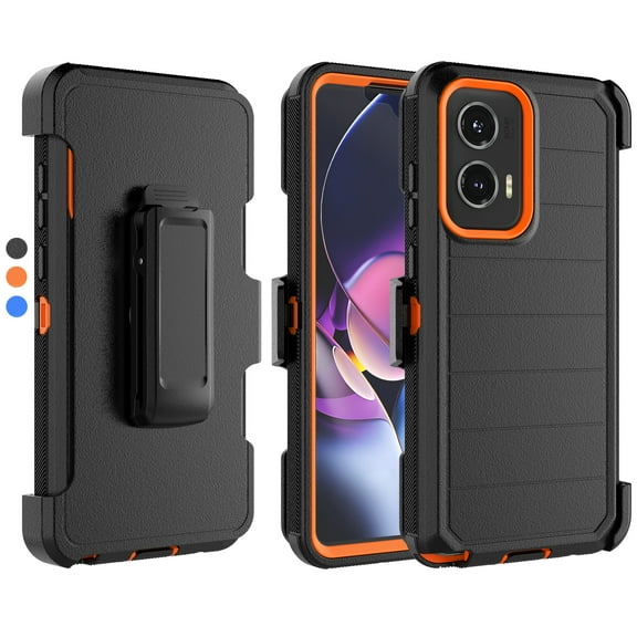 Hisdou For Motorola Moto G Stylus 5G 2024 Holster Case,[3n 1] Heavy Duty Case With Built in Screen Protector Belt Clip Shockproof Kickstand Shell Cover For Moto G Stylus 5G 2024 6.7"-Orange