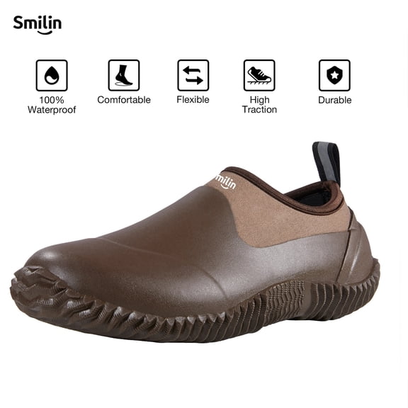 SMILIN Waterproof Rain Garden Boots, Anti-Slip Rubber Ankle Rain Boots for Men & Women, Brown, Size 12 Women/10.5 Men