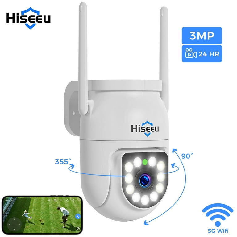 Hiseeu 2K 3MP PTZ WiFi Security Camera with Spotlight, 360°View