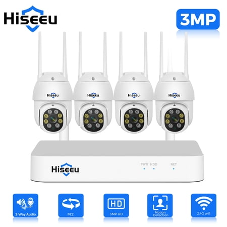 Hiseeu 3MP Security Camera System, Auto Tracking, Full Color Night Vision, IP66 Waterproof, with 1TB HDD
