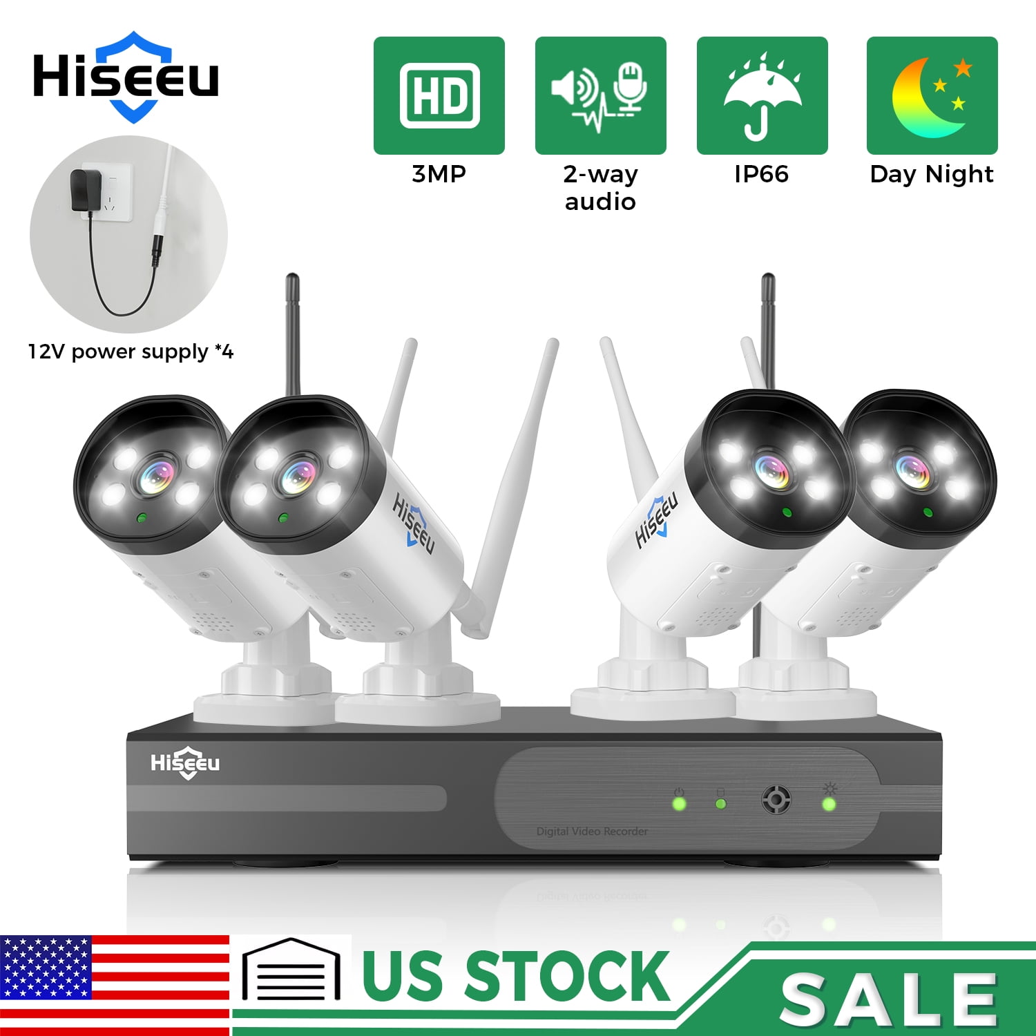 Hiseeu 3MP Security Camera System Wireless Wifi Home CCTV 16CH NVR Kit No HDD