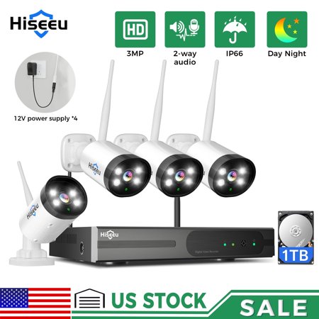 Hiseeu 3MP Security Camera System Wireless Wifi Home CCTV 16CH NVR Kit with 1TB HDD Audio
