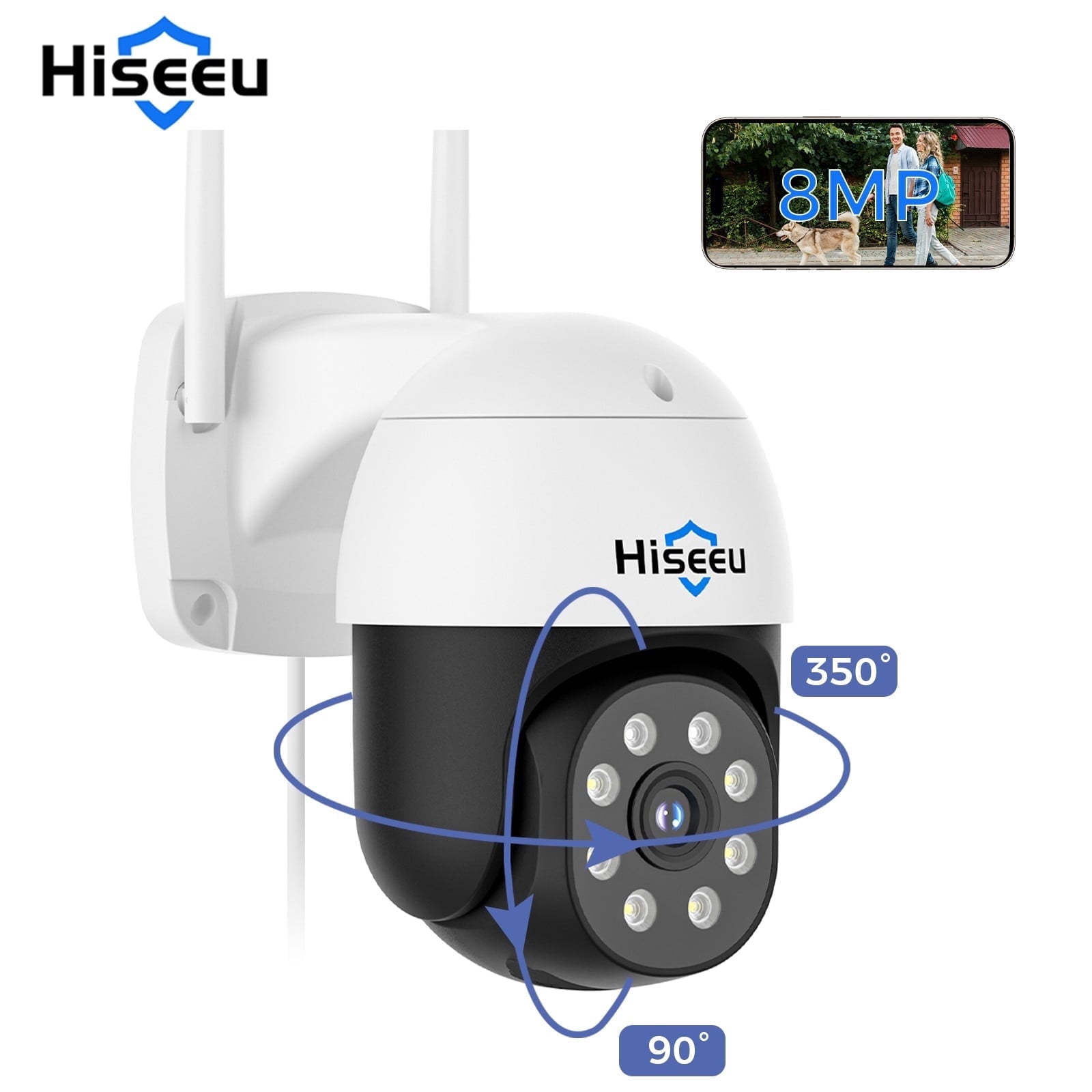 Hiseeu 4K 8MP PTZ WiFi Outdoor Security Camera, 360°View Auto Tracking ...
