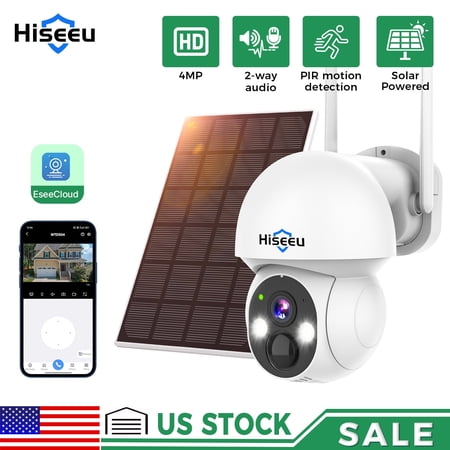 Hiseeu 4MP PTZ Dome Solar Battery Powered Wireless Security Camera Outdoor Home Wifi IP Audio EseeCloud APP