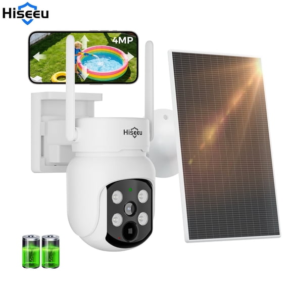Hiseeu 4MP Solar PTZ Security Camera Wireless Outdoor 2.4G/5.8G WiFi Battery Powered