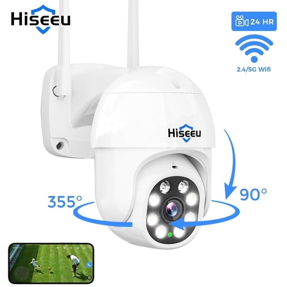 Hiseeu 5MP HD Dome Security Camera Outdoor Wired,2.4G/5G WiFi Camera For Home Surveillance,360 View PTZ,PIR Motion Detection,2-Way Audio,Auto Tracking,Color Night,EseeCloud/Hisee Cloud APP