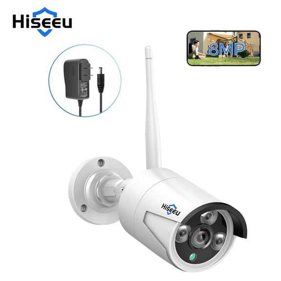Hiseeu Add-On 4K 8MP Wireless Wifi Security Camera,Two Audio Recording,Color Night Vision,PIR Motion Detection
