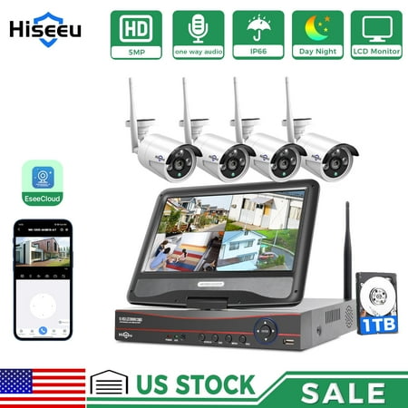 Hiseeu Outdoor WiFi Security Camera System with 10" Monitor WiFi Home Surveillance System (All in one monitor)