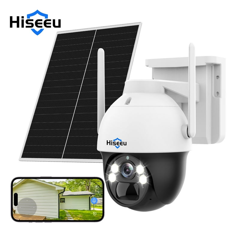 Hiseeu Outdoor Solar WiFi Security Camera, 2K/3MP, 360 Pan/Tilt