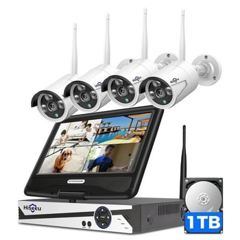 Hiseeu Security Camera System with 10.1'' Monitor 10CH 1TB Hard Drive NVR, Wireless Wifi Cameras for Recording and Remote View, Home Security Camera System