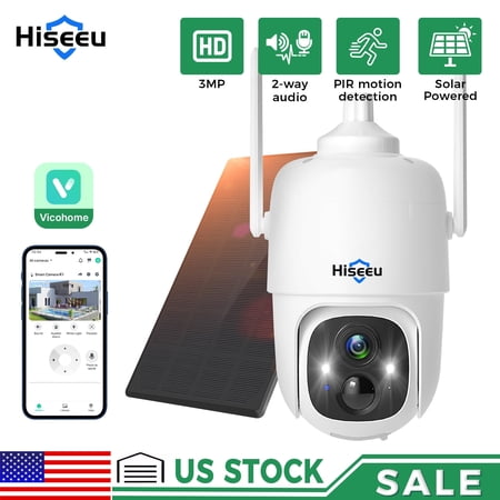 Hiseeu Solar Battery Powered Wireless Security Camera Outdoor Home Wifi IP Audio Vicohome APP