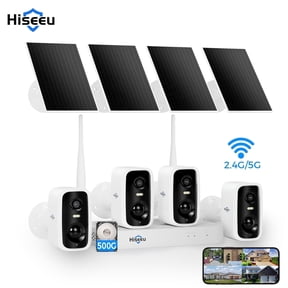 Hiseeu 4MP Outdoor WiFi Solar Security Camera System,500GB HDD,Color Night Vision,2-Way Audio