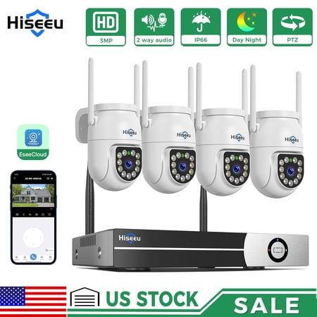 Hiseeu WiFi PTZ Outdoor Security Camera System Pan 3MP Wireless Cameras System NO HDD