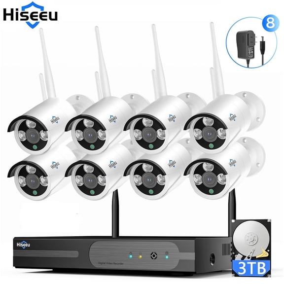 Hiseeu Wireless WIFI Security Camera System,16CH 4K NVR,8Pcs 8MP Outdoor Cameras,2-Way Audio,Human Detection,IP66 Waterproof,3TB HDD 24/7 Record