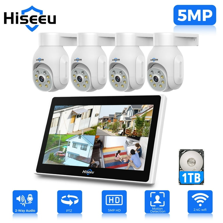 Hiseeu 5MP Wireless Security System, 4 Outdoor Cameras, 2-Way 