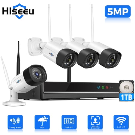 Hiseeu Wireless Security System w/ 4 Cameras, 2 Way Audio, & 1TB Hard Drive