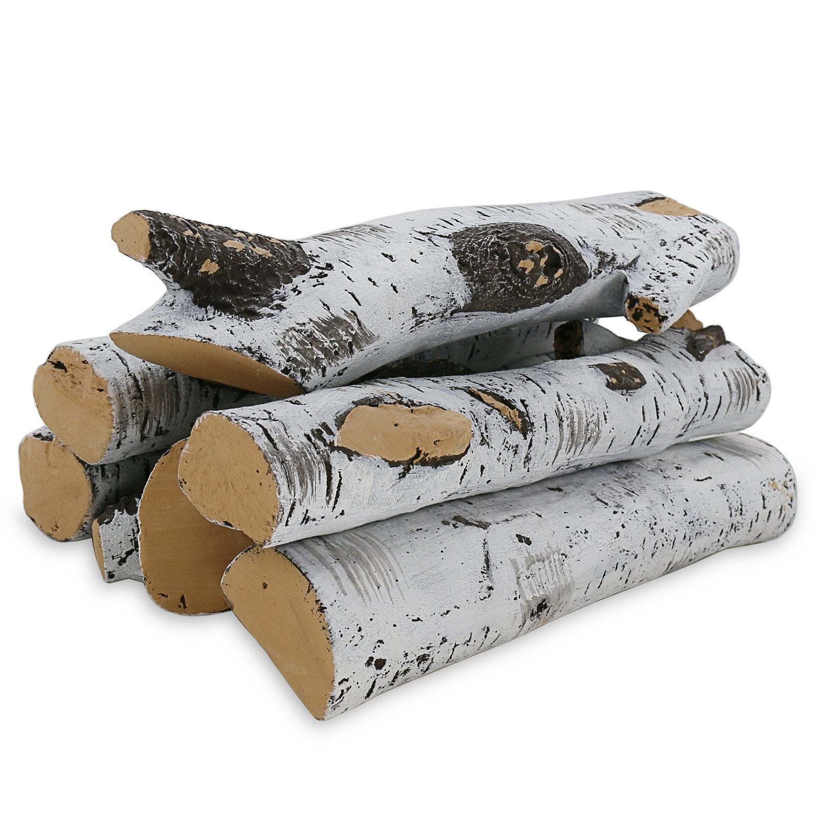 Hisencn 6 Pcs White Birch Wood Log Set, Large Ceramic Fibers Gas