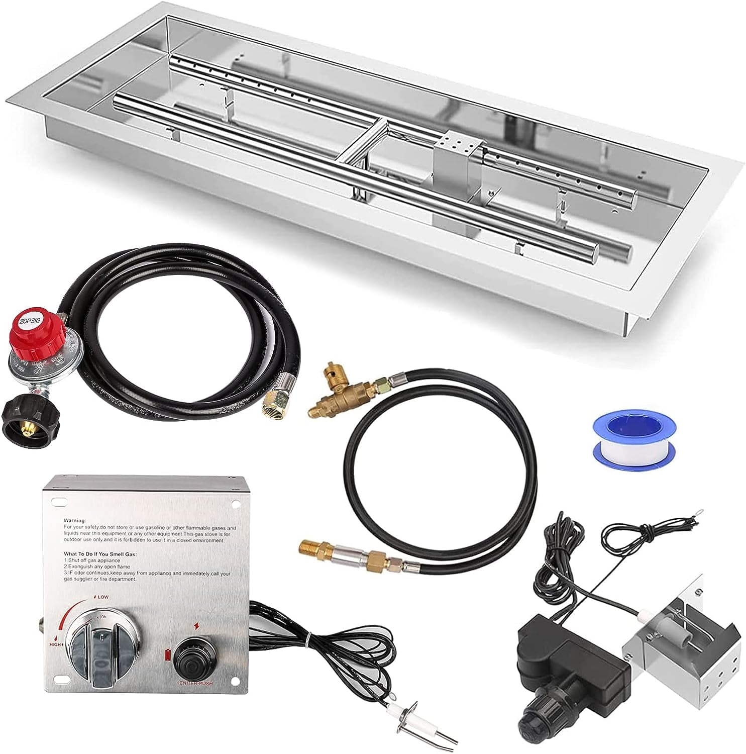 Hisencn Dropin Fire Pit Kit 36 x 12 inch, HShape Burner with Pan