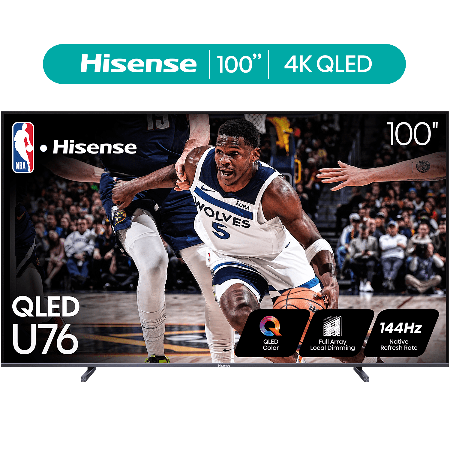 Hisense 100" Class U7 Series ULED 4K UHD QLED Google Smart TV(100U76N, 2024 model) - QLED, Native 144Hz, Dolby Vision, Full Array Local Dimming, Game Mode Pro