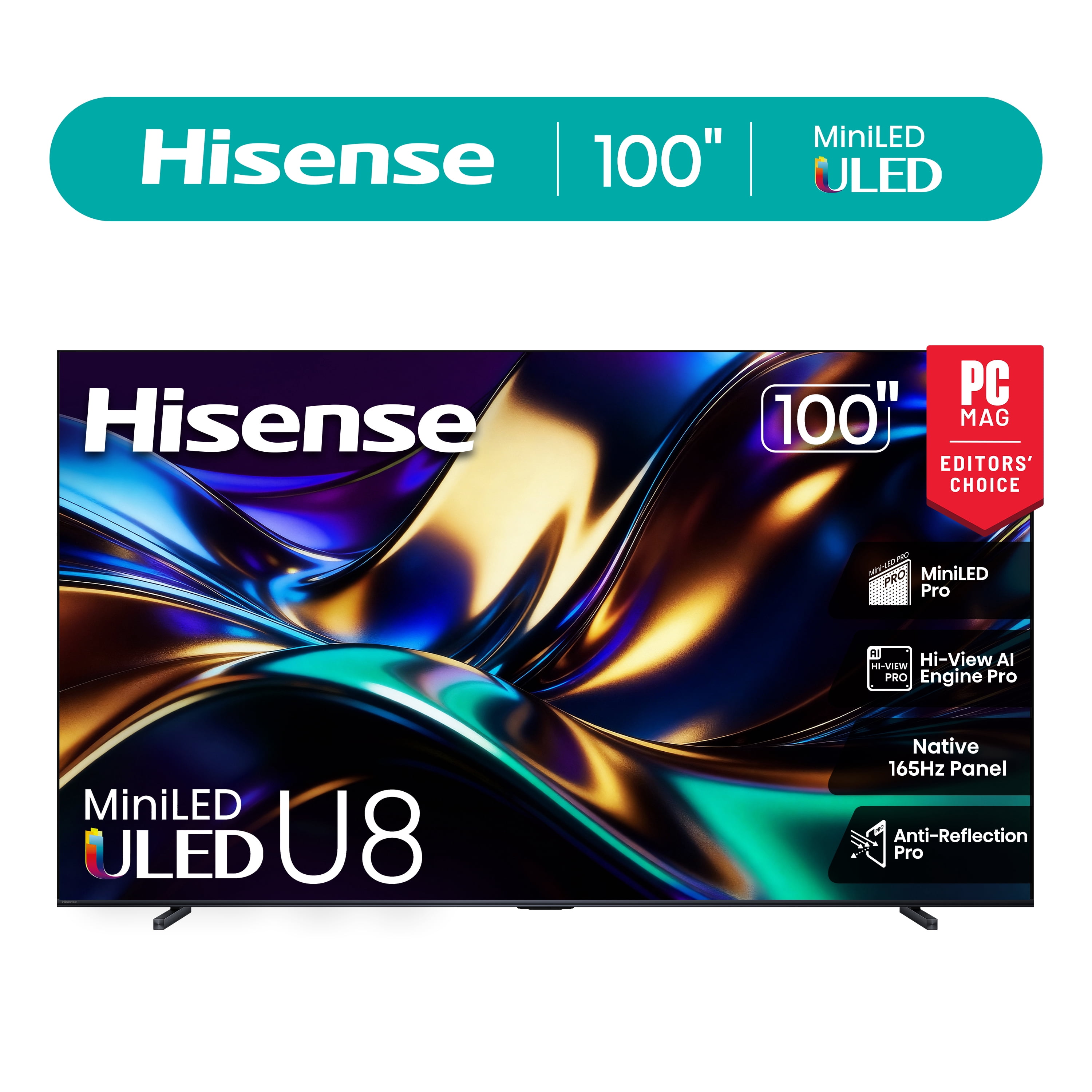 Hisense 100" Class U8 Series Mini-LED ULED 4K UHD Google Smart TV (100U8QG, 2025 Model) - QLED, Native 165Hz, Game Mode 