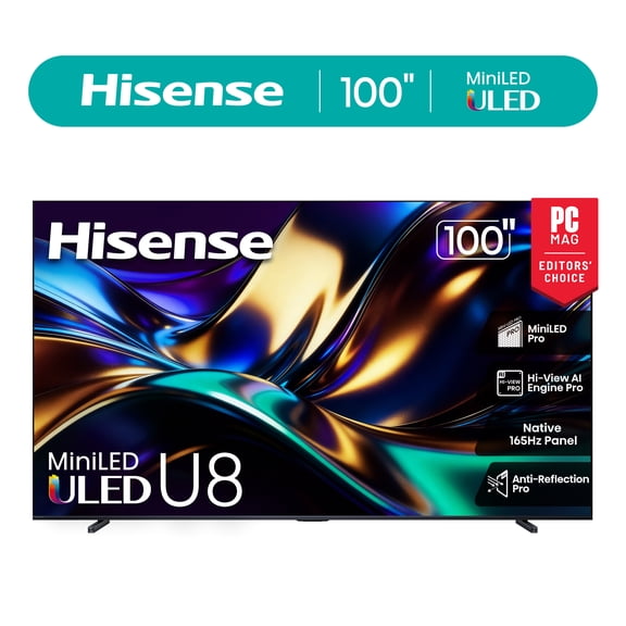 Hisense 100" Class U8 Series Mini-LED ULED 4K UHD Google Smart TV (100U8QG, 2025 Model) - QLED, Native 165Hz, Game Mode Ultra 288 VRR, Dolby Vision IQ, Dolby Atmos, Up to 5000 Nits, IMAX Enhanced