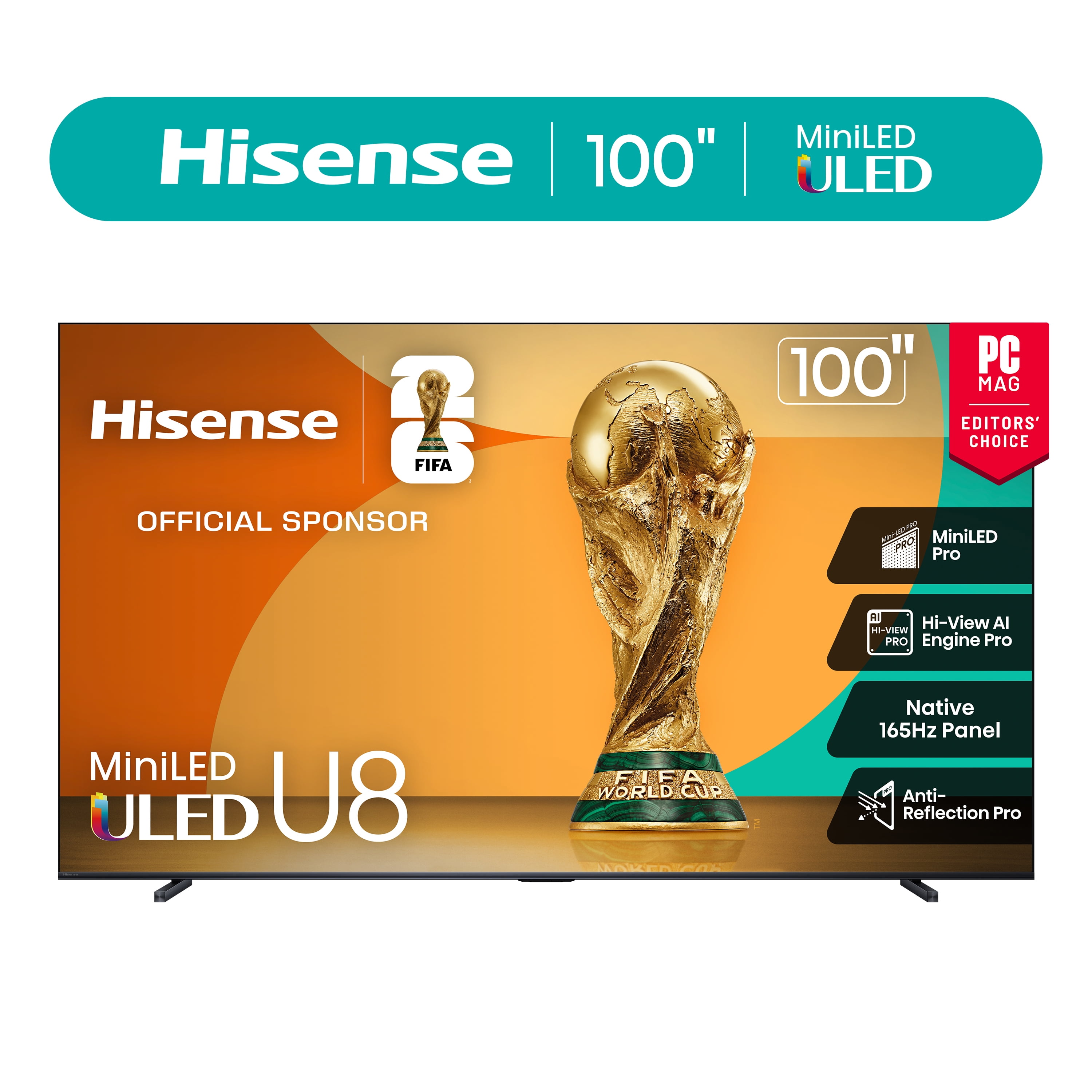 Hisense 100" Class U8 Series Mini-LED ULED 4K UHD Google Smart TV (100U8QG, 2025 Model) - QLED, Native 165Hz, Game Mode Ultra 288 VRR, Dolby Vision IQ, Dolby Atmos, Up to 5000 Nits, IMAX Enhanced