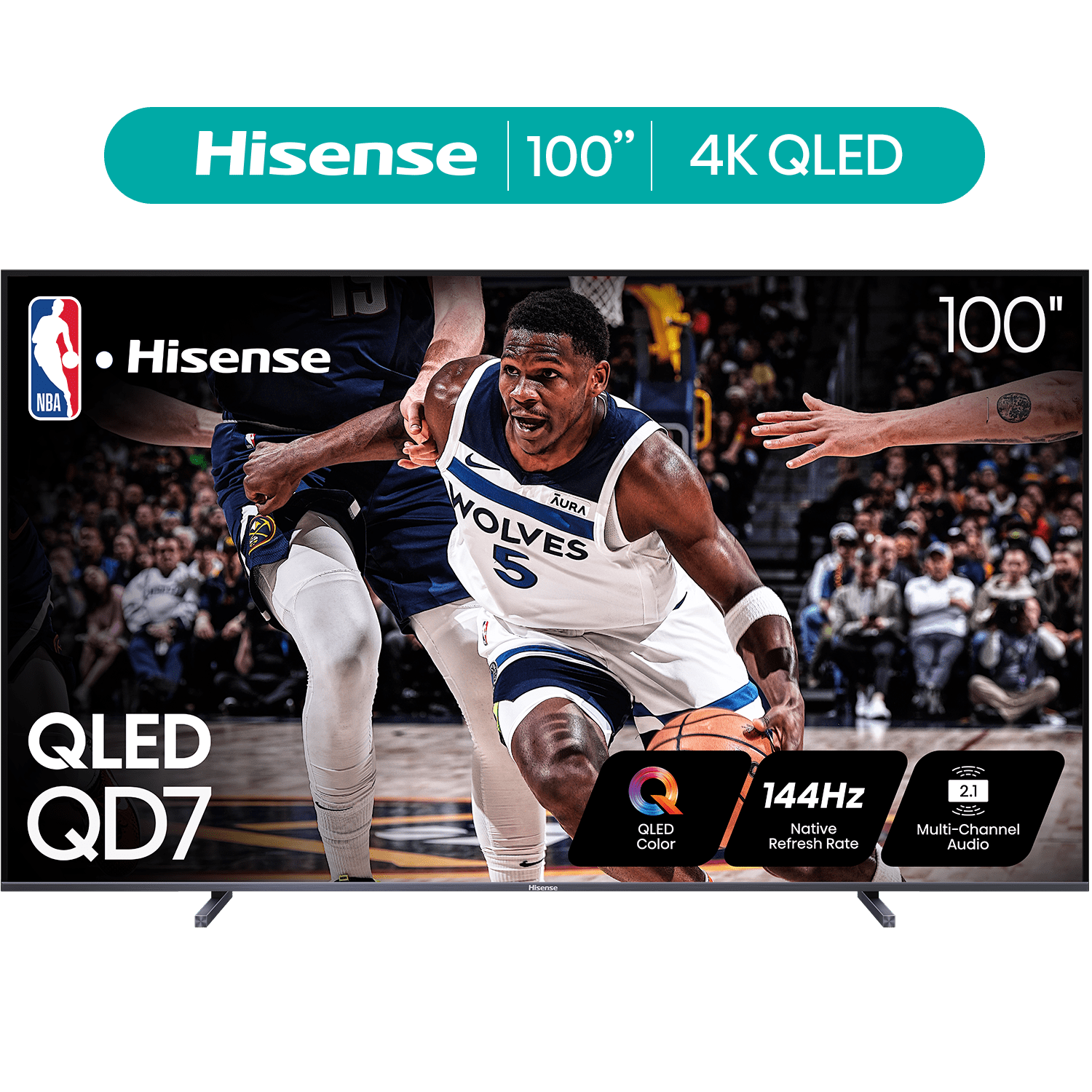 Hisense 100-Inch Class QD7 Series QLED 4K UHD Google Smart TV (100QD7N, 2024 Model) - QLED, Native 144Hz, AMD Freesync Motion Rate 240, Direct Full Array, Game Mode Pro, Alexa Compatibility