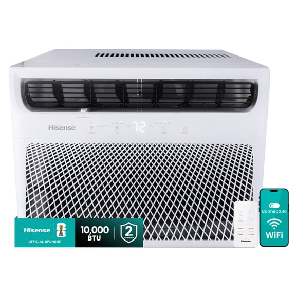 Hisense 10,000 BTU Window Air Conditioner 550 sq ft. Easy Clean, Easy to Install, 4-Way Air Direction, Remote Control, LED Display, Multi-Purpose Modes, ConnectLife App (WAW1025CW1W)