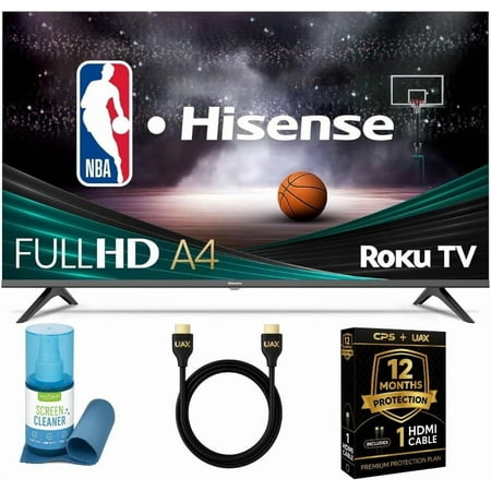Hisense 43-Inch Roku Smart TV, Full HD 1080p, Dolby Audio, Alexa & Google Assistant Compatible - w/ 12 Month CPS Protection, UAX HDMI Cable, Screen Cleaner with Microfiber Cloth