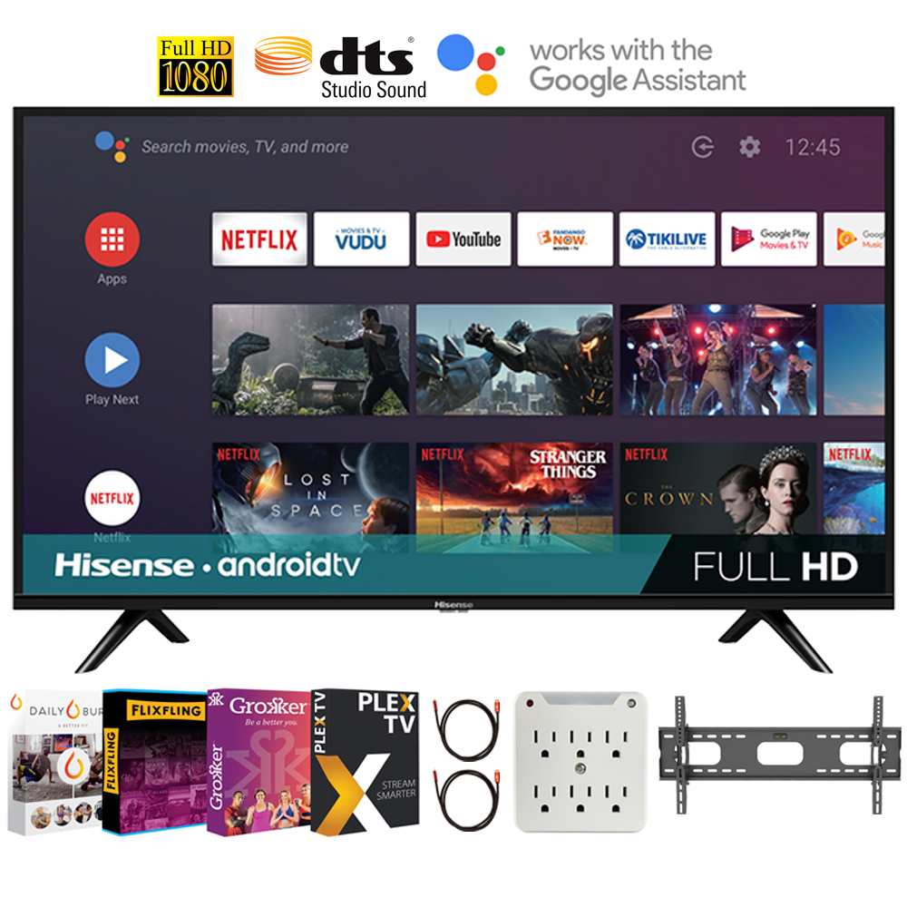 Hisense 43 inch H55 Series FHD Smart Android TV with DTS Studio Sound Bundle 37-100 Inch TV Wall Mount + 6-Outlet Surge Adapter + 2x 6FT 4K HDMI 2.0 Cable - image 1 of 10