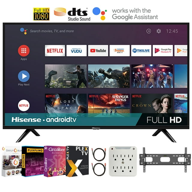 Hisense 43 inch H55 Series FHD Smart Android TV with DTS Studio Sound Bundle 37-100 Inch TV Wall Mount + 6-Outlet Surge Adapter + 2x 6FT 4K HDMI 2.0 Cable