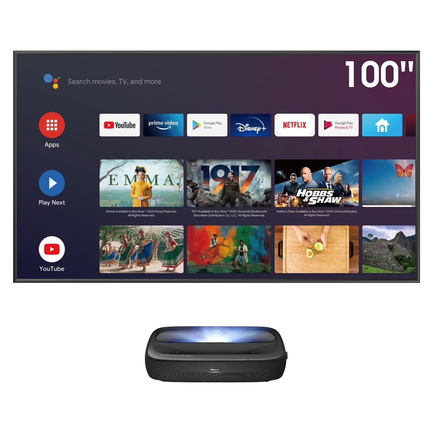 Hisense 4K UHD TV TriChroma Laser UST Ultra Short Throw Projector w/ 100" ALR Screen