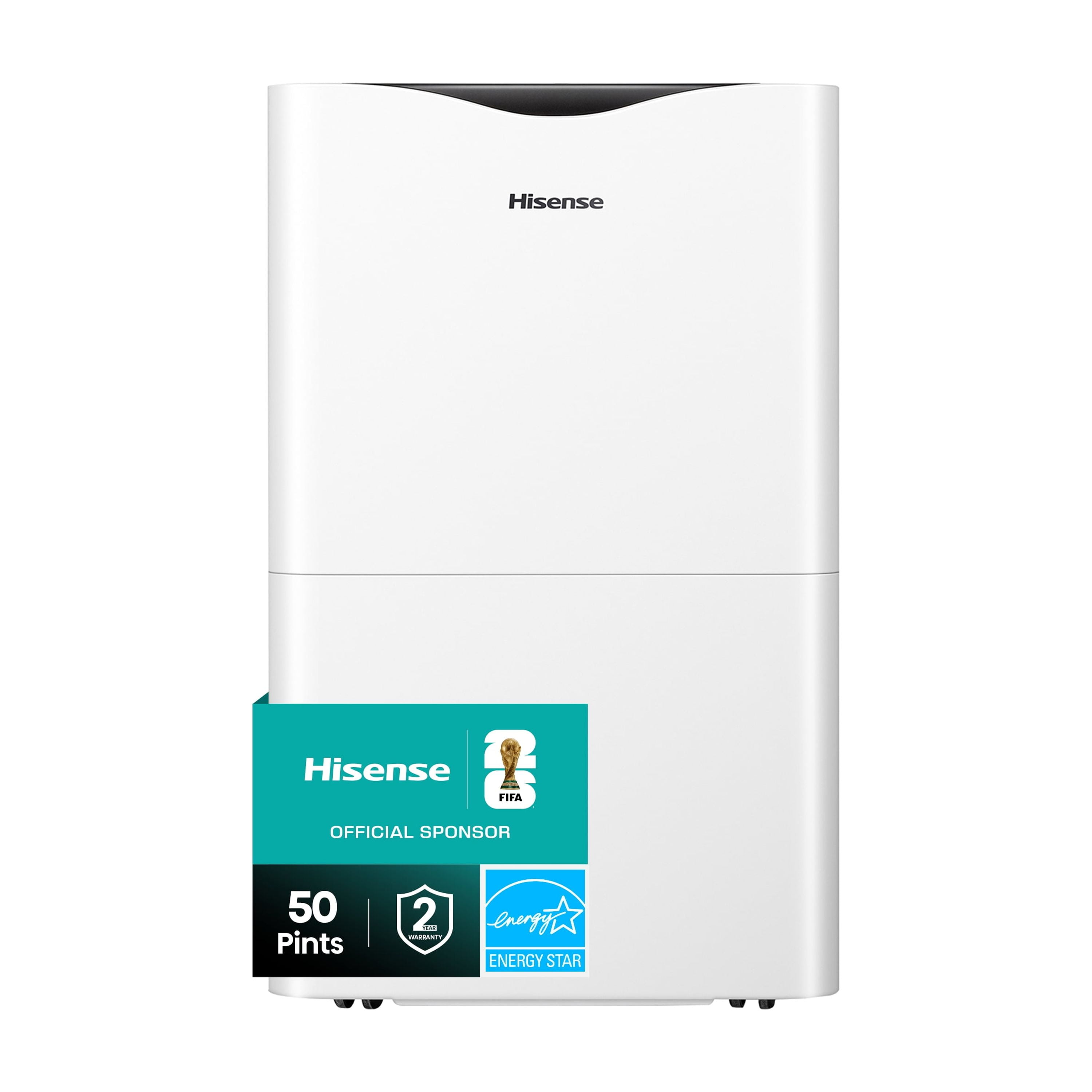 Hisense 50 Pint Dehumidifier 4,500 Sq. Ft for Multi-Scenario Use, Energy Star Certified, Easy Carry Handle, Low Noise Operation, Hassle-Free Water Removal, White (WHD5025P)