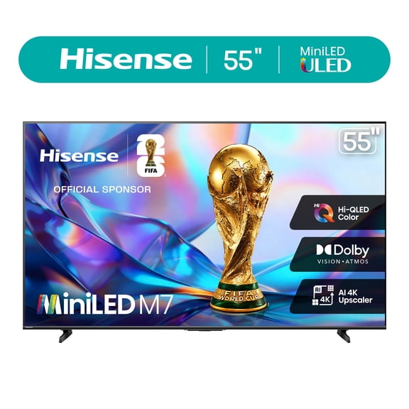 Hisense 55" Class M7 Series Mini-LED 4K UHD Smart Google TV (55M7QG, 2026 Model) - MiniLED, Hi-QLED, HDR10+, Dolby Vision, Dolby Atmos, AI 4K Upscaler, Game Mode Plus, ALLM, Google Assistant Built-in