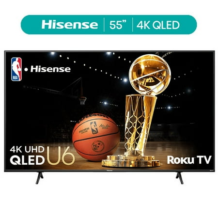 Hisense 55" Class U6HR Series QLED 4K UHD Roku Smart TV (55U6HR, 2024 Model) - QLED, Dolby Vision · Atmos, Motion Rate 240, Full Array Local Dimming, Voice Remote