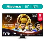 Hisense 55" Class U8 Mini-LED ULED 4K UHD Google Smart TV (55U8QG, 2025 Model) - QLED, Native 165Hz, VRR 288, Up to LD5600, 5000 Nits, HDR10+, Dolby Vision IQ . Atmos, IMAX Enhanced, 4.1.2 Ch Audio