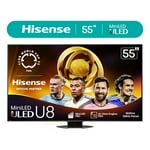 Hisense 55" Class U8 Mini-LED ULED 4K UHD Google Smart TV (55U8QG, 2025 Model) - QLED, Native 165Hz, VRR 288, Up to LD5600, 5000 Nits, HDR10+, Dolby Vision IQ . Atmos, IMAX Enhanced, 4.1.2 Ch Audio