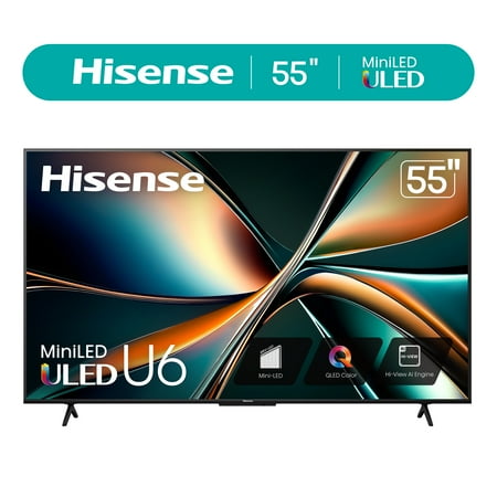 Hisense 55-Inch Class U6 Series Mini-LED ULED 4K UHD Google Smart TV (55U6N) - QLED Quantum Dot Color, Dolby Vision, Full Array Local Dimming, Game Mode Plus