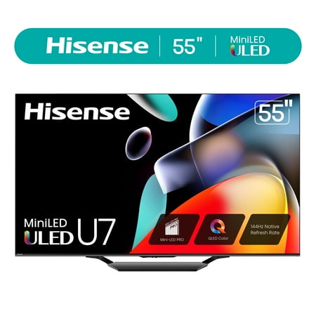 Hisense 55-Inch Class U7 Series Mini-LED Pro ULED 4K UHD Google Smart TV (55U7N) - QLED Quantum Dot Color, Dolby Vision, Native 144Hz, Up to 1500-Nit, Full Array Local Dimming, Motion Rate 480