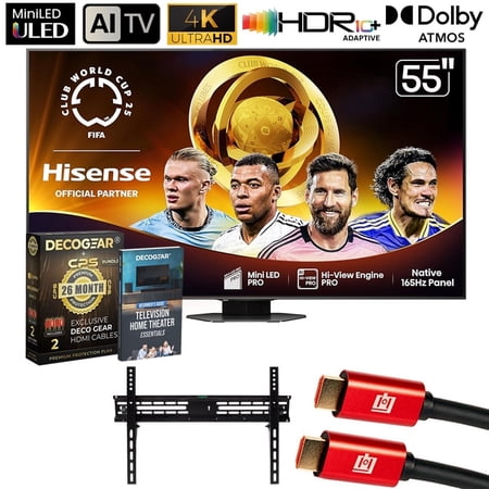 Hisense 55" U8 Series Mini-LED ULED 55U8QG, QLED, Full Array Smart TV Bundle with CPS Exclusive 26 Month Protection, HDMI Cable, Wall Mount and Deco Gear Complete Home Theater Beginner's Guidebook